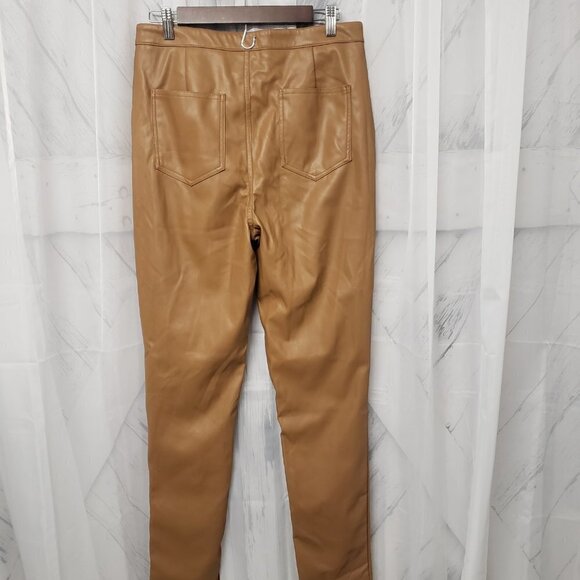 Pretty Little Things Camel Faux Leather Straight Leg Pants Size 10 - Picture 8 of 16